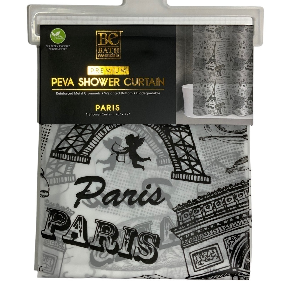 Paris Eiffel Tower French Shower Curtain Parisian Decor Black White 70 X 72 in
